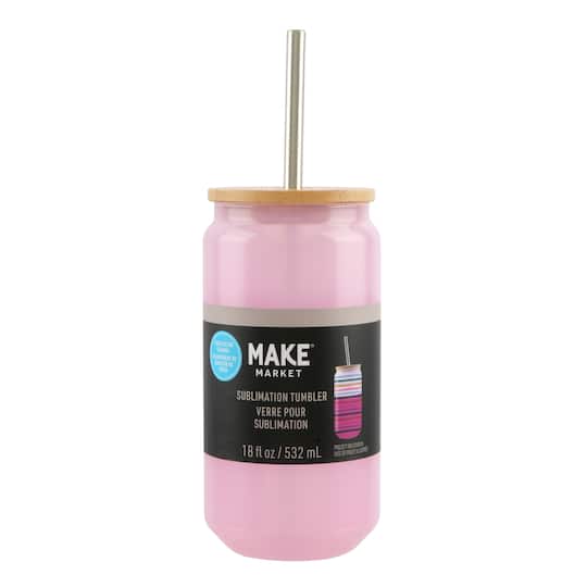 18oz. Pink Cold Color Change Glass Sublimation Tumbler with Bamboo Lid by Make Market®